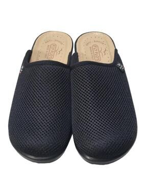 Fly Flot Anatomic Black Mesh Mule Clog Shoes Comfort Wedge Italy Sz 39 EU 8 US